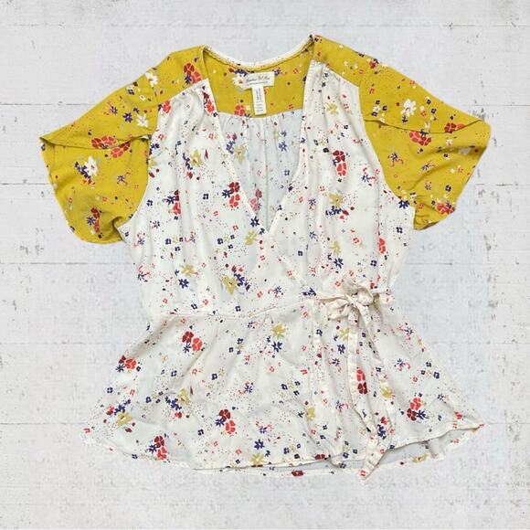 Anthropologie Meadow Rue Bon Voyage Blouse Size 4 Floral Wrap Top Boho Feminine - Picture 8 of 13